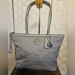 Coach Light Gray Hampton Quilted Signature C Medium Tote-F17668
